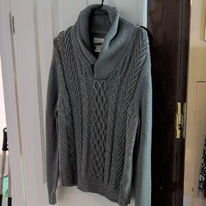 Classic Gray Cable Knit V-Neck Sweater